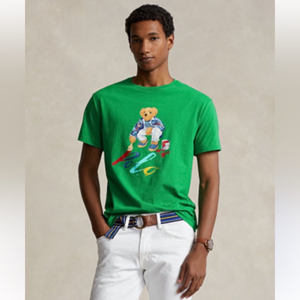 Polo Ralph Lauren Men's Green Polo Bear Graphic Crew-Neck T-Shirt XL